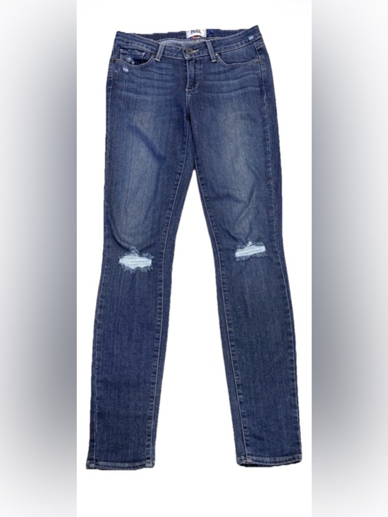 PAIGE Denim - Paige Verdugo Ultra Skinny Low Rise Distressed Knee Rip Medium Wash Jeans 28